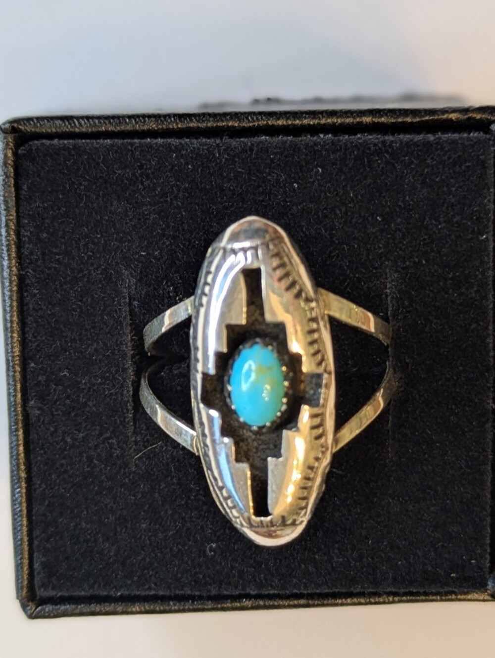 Felix Perry Navajo Sterling Silver Turquoise Shadowbox Ring Size 8